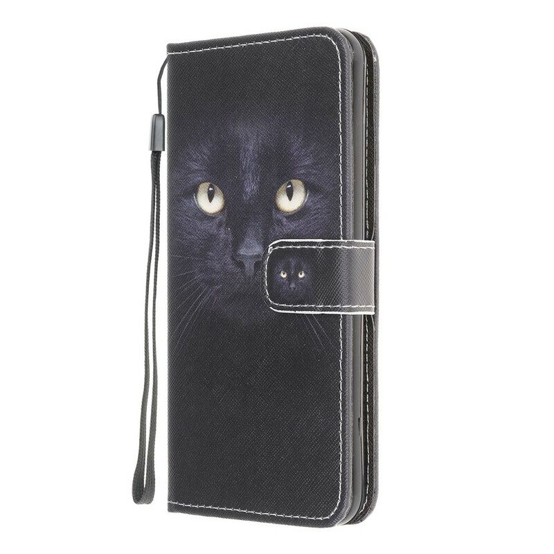 Κάλυμμα Samsung Galaxy A42 5G με κορδονι Μαύρα Γατίσια Μάτια Με Λουράκι