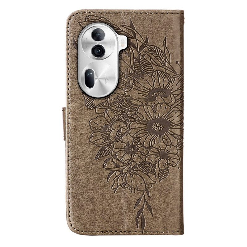 Δερματινη Θηκη Oppo Reno 11 Pro 5g Floral Πεταλούδα Με Λουράκι