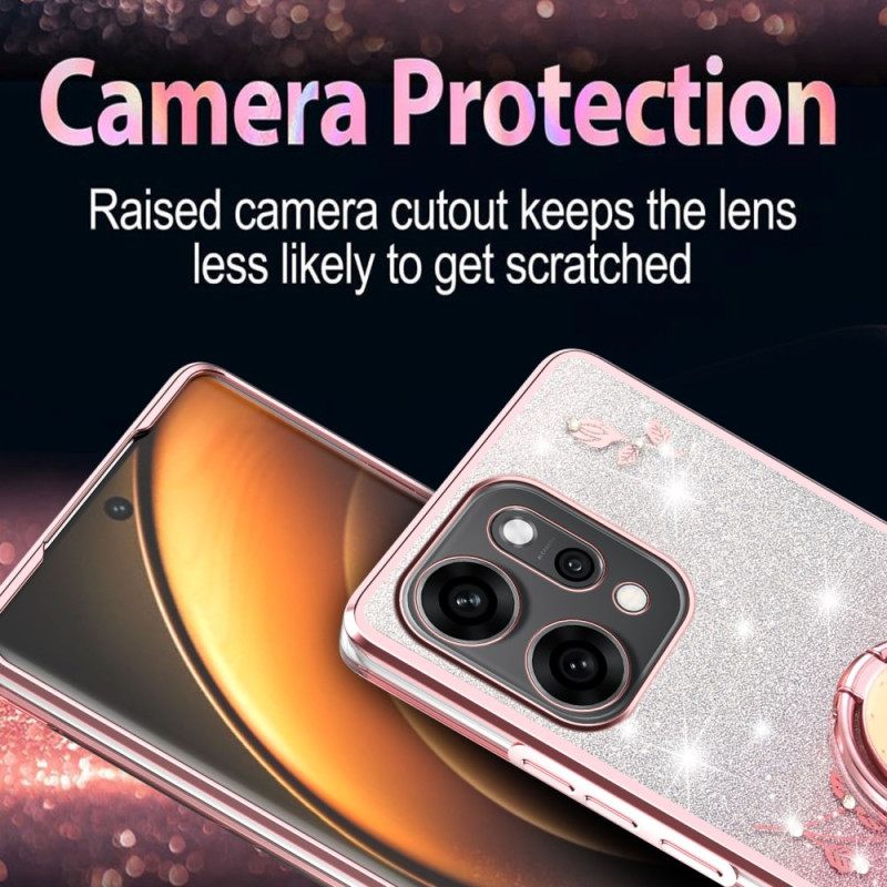 Κάλυμμα Oppo Reno 14 5g Λουλούδια Και Στρας Με Δαχτυλίδι Βάσης