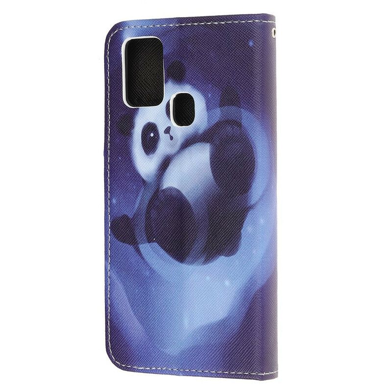 δερματινη θηκη Samsung Galaxy A21s με κορδονι Διαστημικό Panda Με Κορδόνι