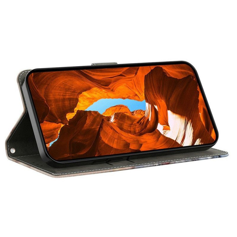 Δερματινη Θηκη Samsung Galaxy S26 Μπλε Χρυσή Παιώνια Σιλικόνης