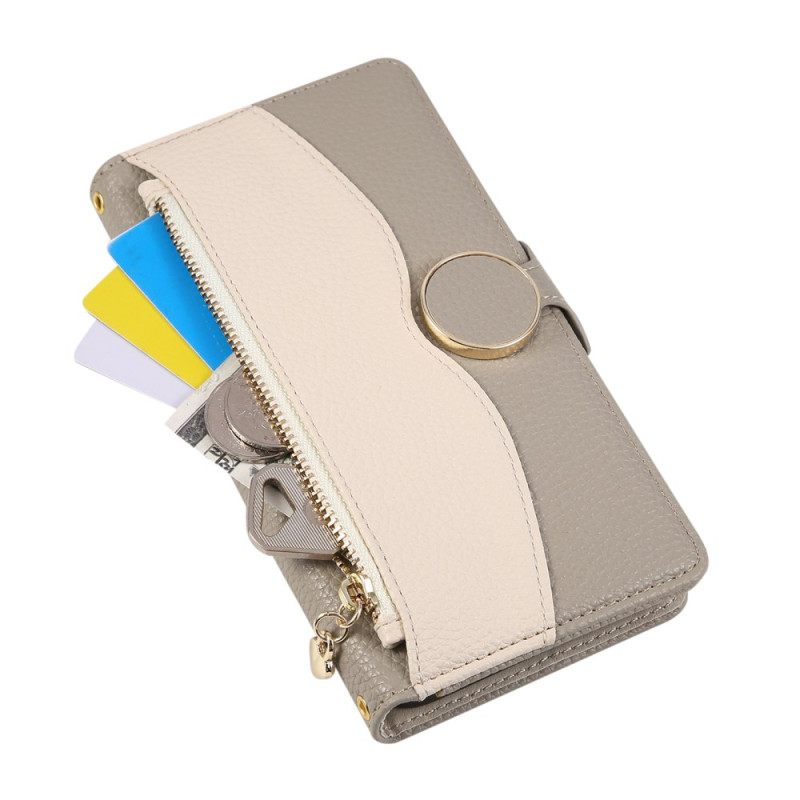 Lederhüllen Für Samsung Galaxy S26 Zweifarbige Geldbörse Mit Reißverschluss