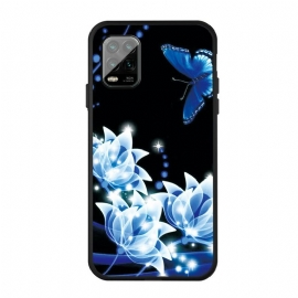 Θήκη Xiaomi Mi 10 Lite Πεταλούδα Και Μπλε Λουλούδια