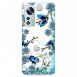 θηκη κινητου Xiaomi 12 / 12X Μπλε Λουλούδια Και Πεταλούδες