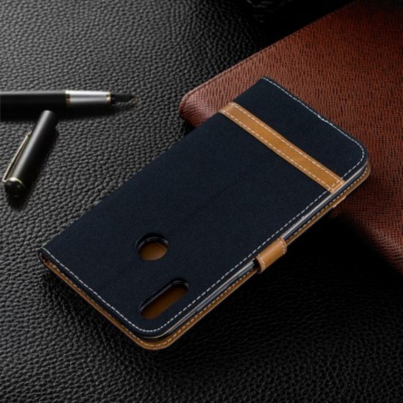 Κάλυμμα Huawei Y7 2019 με κορδονι Λουράκι Με Εφέ Από Ύφασμα Και Δέρμα