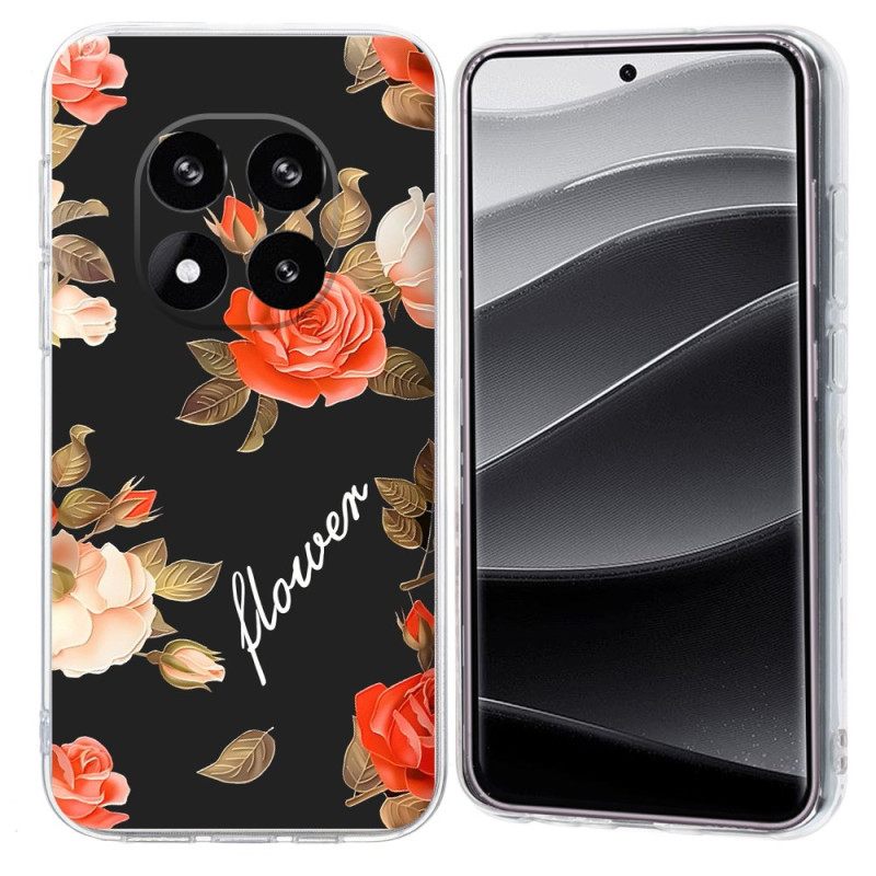 Hülle Xiaomi Redmi Note 14 Pro 5g Handyhülle Blumen Auf Schwarzem Hintergrund