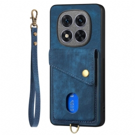 Κάλυμμα Xiaomi Redmi Note 14 Pro 5g Θήκη Καρτών Και Κορδόνι Με Εφέ Δέρματος Σιλικόνης