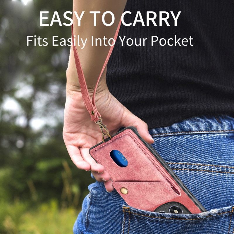 Κάλυμμα Xiaomi Redmi Note 14 Pro 5g Θήκη Καρτών Και Κορδόνι Με Εφέ Δέρματος Σιλικόνης