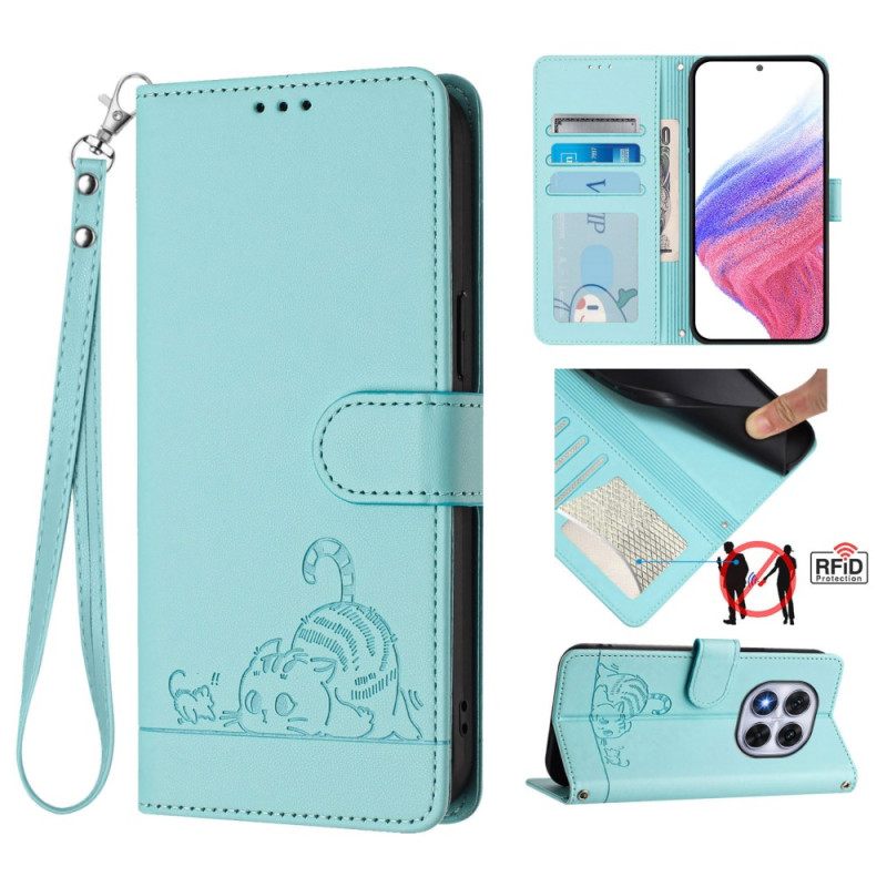 Lederhüllen Xiaomi Redmi Note 14 Pro 5g Handyhülle Rfid-schutz Mit Katzenmotiv