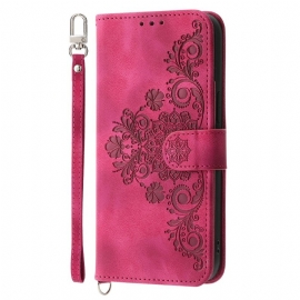 Δερματινη Θηκη Poco C71 Δαντέλα Με Λουλούδια Με Κορδόνι Και Ιμάντα Ώμου Σιλικόνης