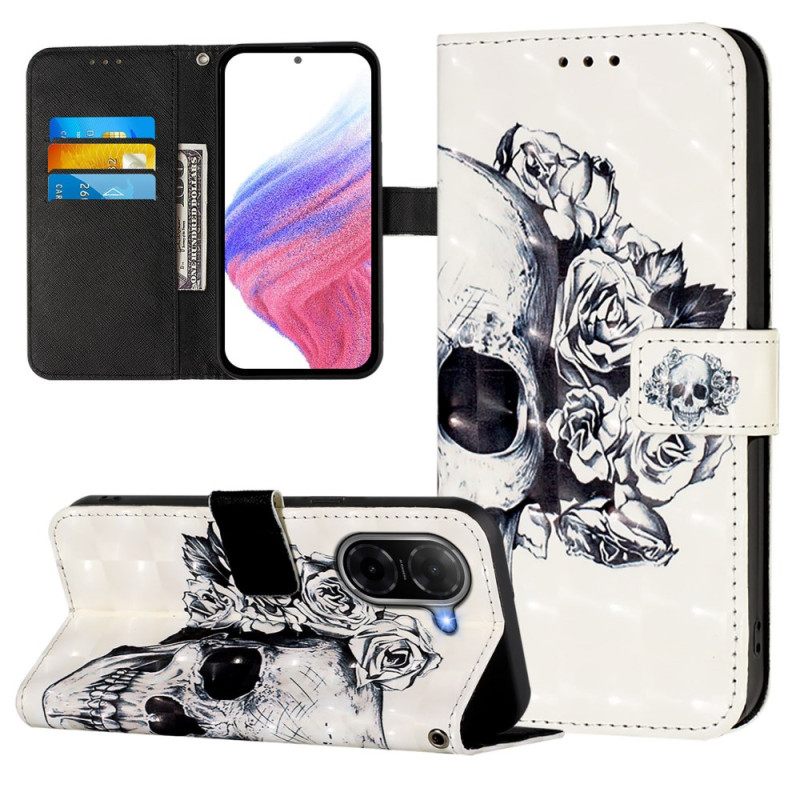 Δερματινη Θηκη Poco C71 Λουλουδάτο Κρανίο Σιλικόνης