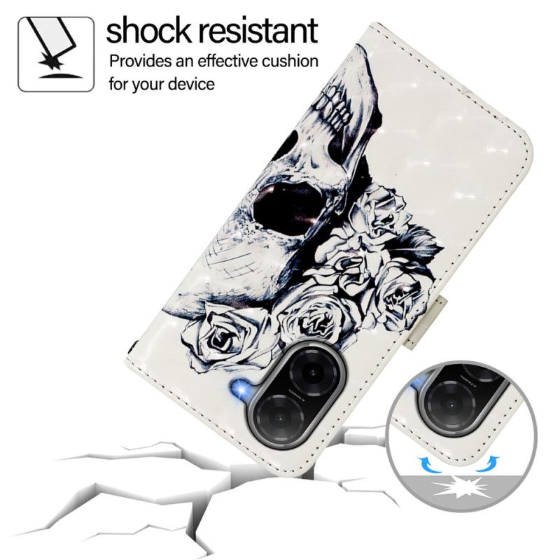 Δερματινη Θηκη Poco C71 Λουλουδάτο Κρανίο Σιλικόνης