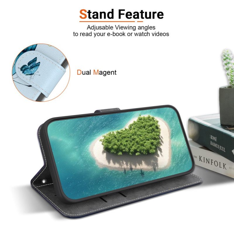 Δερματινη Θηκη Poco C71 Μπλε Πεταλούδα Και Λουλούδια Σιλικόνης