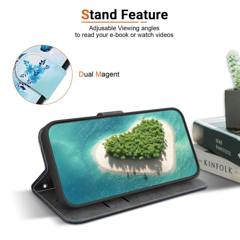 Δερματινη Θηκη Poco C71 Μπλε Πεταλούδες Σιλικόνης