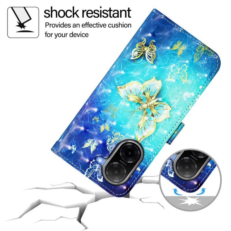 Δερματινη Θηκη Poco C71 Χρυσές Πεταλούδες