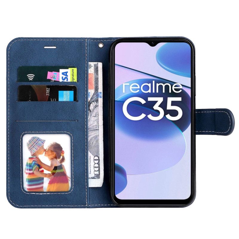 Κάλυμμα Realme C35 με κορδονι Τρίχρωμο Δερμάτινο Εφέ Λουράκι