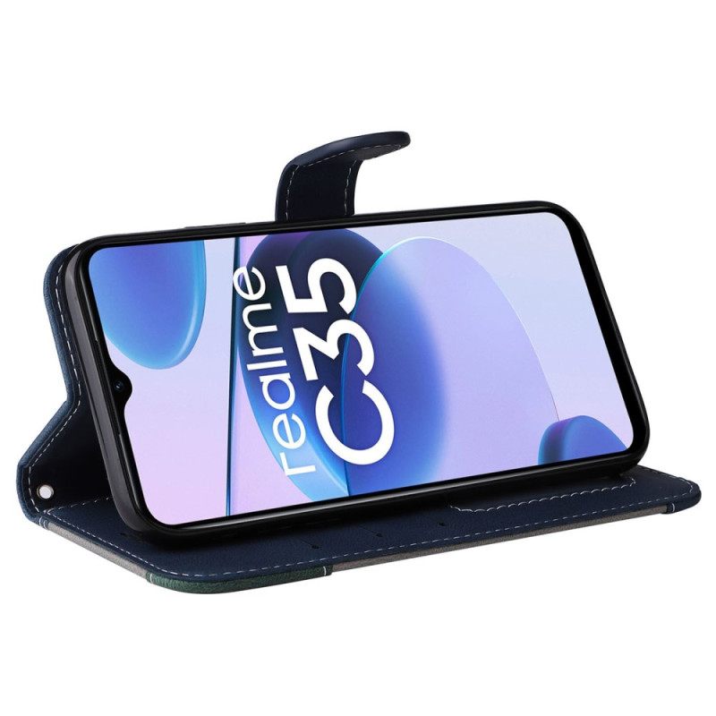 Κάλυμμα Realme C35 με κορδονι Τρίχρωμο Δερμάτινο Εφέ Λουράκι