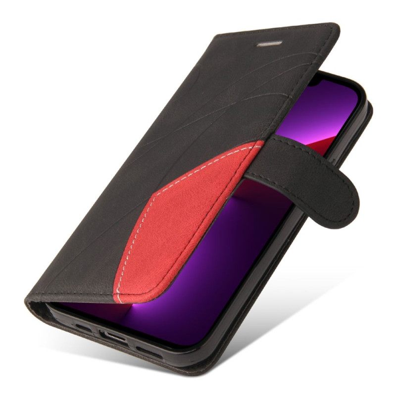 δερματινη θηκη iPhone 14 Pro με κορδονι Δίχρωμο Με Λουράκι
