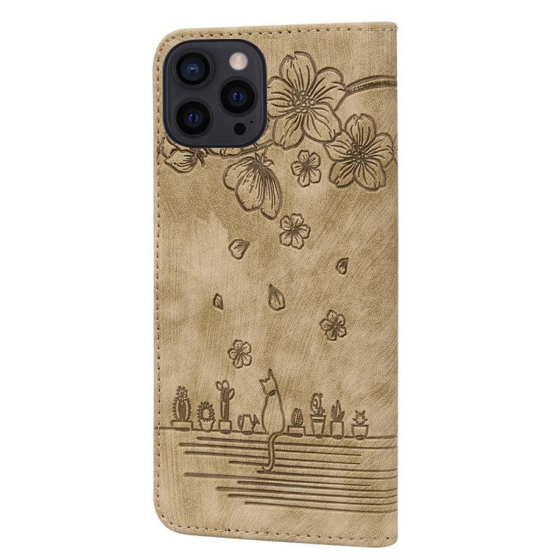 Κάλυμμα iPhone 14 Pro με κορδονι Cat Strappy Print