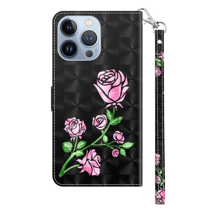 Κάλυμμα iPhone 14 Pro με κορδονι Τριαντάφυλλα Με Λουρί