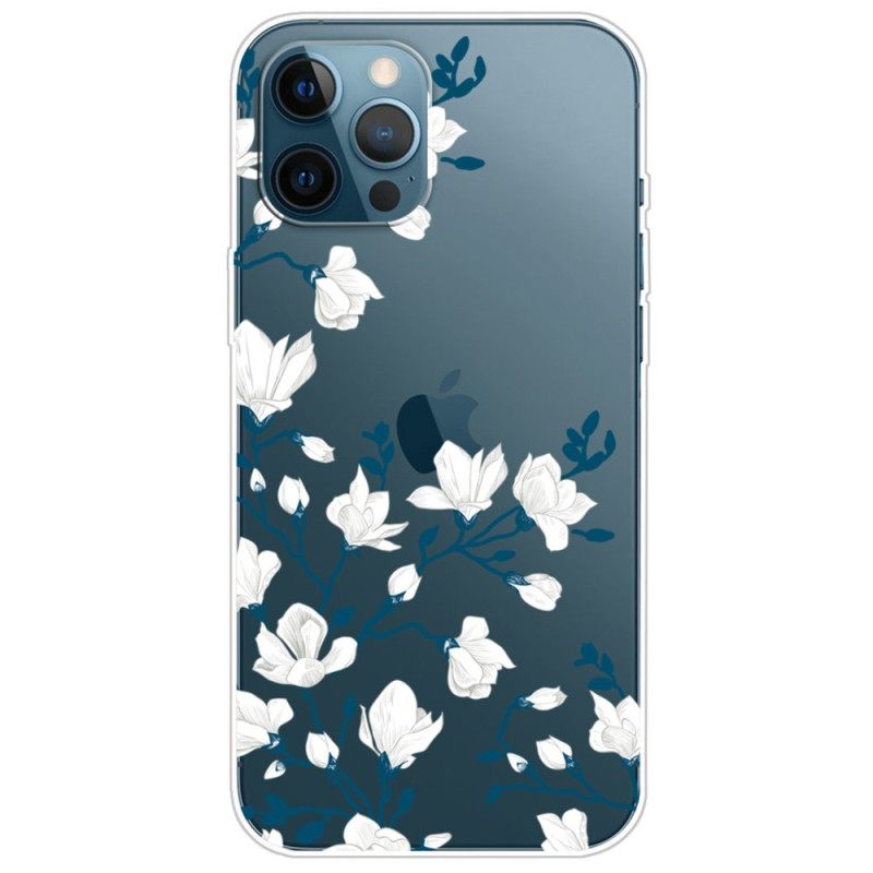 θηκη κινητου iPhone 14 Pro Διάφανα Λευκά Λουλούδια