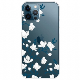θηκη κινητου iPhone 14 Pro Διάφανα Λευκά Λουλούδια