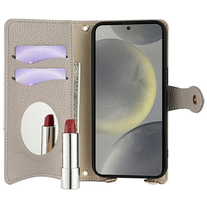 Δερματινη Θηκη Samsung Galaxy S25 5g Καθρέφτης Και Αλυσίδα