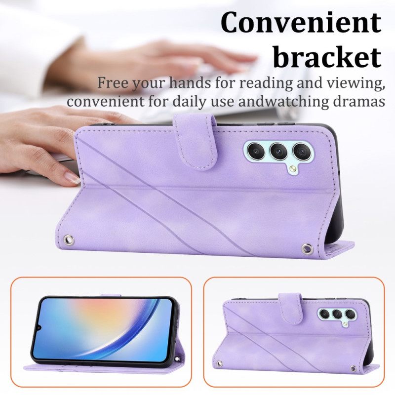 Δερματινη Θηκη Samsung Galaxy S25 5g Κορδόνι Με Ριγέ Σχέδιο Σιλικόνης