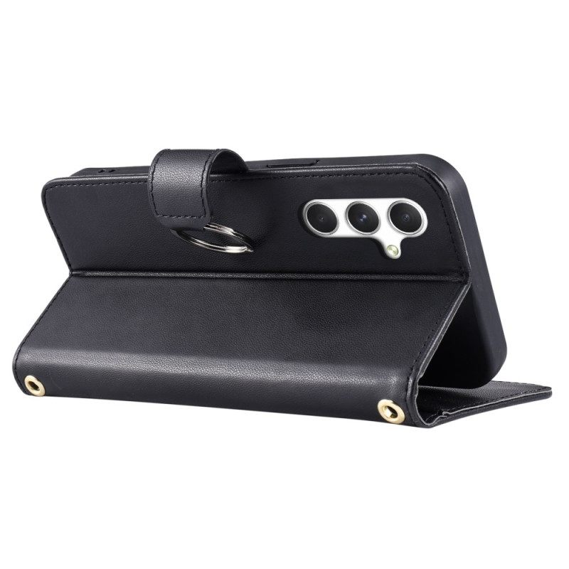 Δερματινη Θηκη Samsung Galaxy S25 5g Κυκλικός Δακτύλιος Και Λουράκια Σιλικόνης