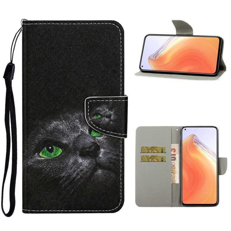 Κάλυμμα Xiaomi Mi 10T / 10T Pro Πρασινομάτινη Γάτα Με Κορδόνι