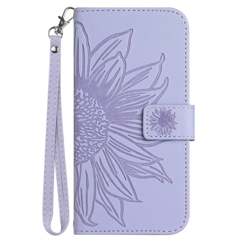 Δερματινη Θηκη iPhone 16 Plus Sunflower Print Με Λουράκι