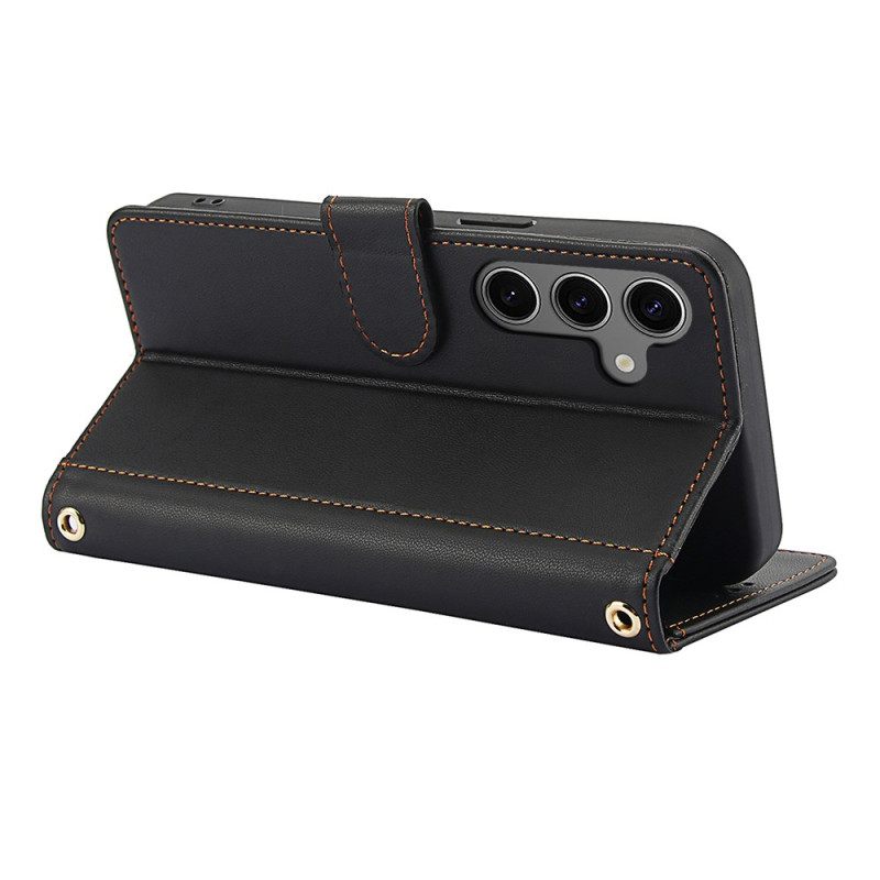 Δερματινη Θηκη Samsung Galaxy S25 Plus 5g Δερμάτινο Στυλ Με Λουρί Σιλικόνης