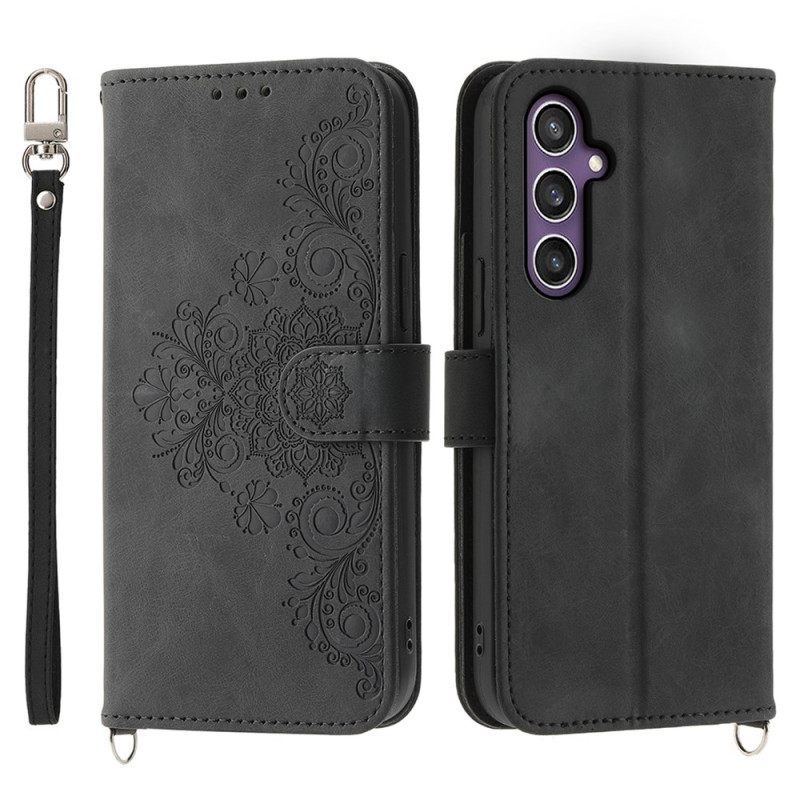 Δερματινη Θηκη Samsung Galaxy S25 Plus 5g Λουλουδάτο Σχέδιο Και Λουριά