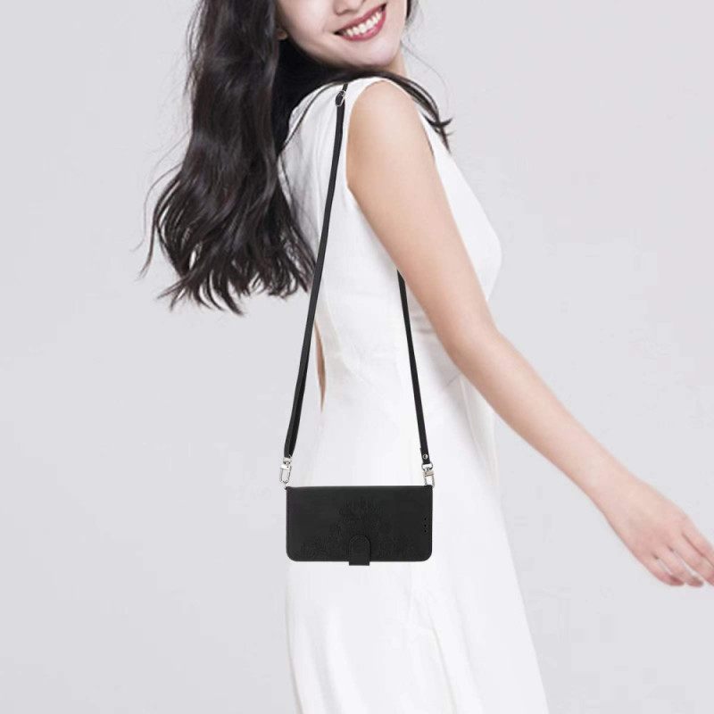 Δερματινη Θηκη Samsung Galaxy S25 Plus 5g Λουλουδάτο Σχέδιο Και Λουριά