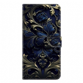 Δερματινη Θηκη Samsung Galaxy S25 Plus 5g Μεταλλικό Μπλε Λουλούδι