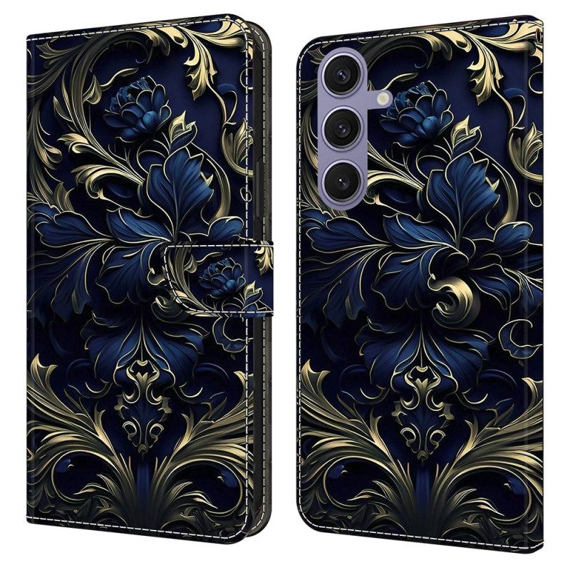 Δερματινη Θηκη Samsung Galaxy S25 Plus 5g Μεταλλικό Μπλε Λουλούδι