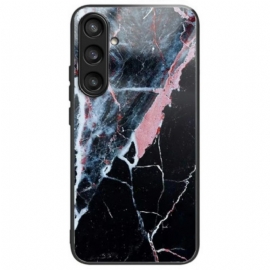 Κάλυμμα Samsung Galaxy S25 Plus 5g Μαύρο & Ροζ Μάρμαρο Σκληρυμένο Γυαλί Σιλικόνης