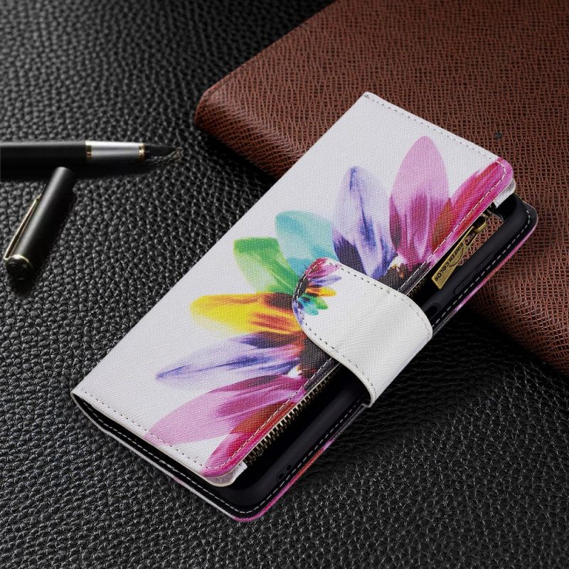 Κάλυμμα Samsung Galaxy M32 Τσέπη Με Φερμουάρ Λουλουδιών