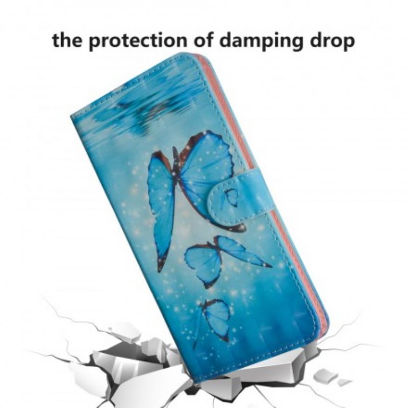 δερματινη θηκη Samsung Galaxy J4 Plus Πετώντας Μπλε Πεταλούδες