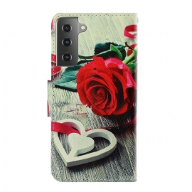 Κάλυμμα Samsung Galaxy S21 Plus 5G με κορδονι Ρομαντικό Τριαντάφυλλο Με Λουράκι