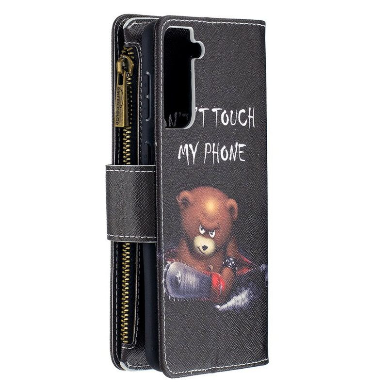 Κάλυμμα Samsung Galaxy S21 Plus 5G Τσέπη Με Φερμουάρ Για Αρκούδα