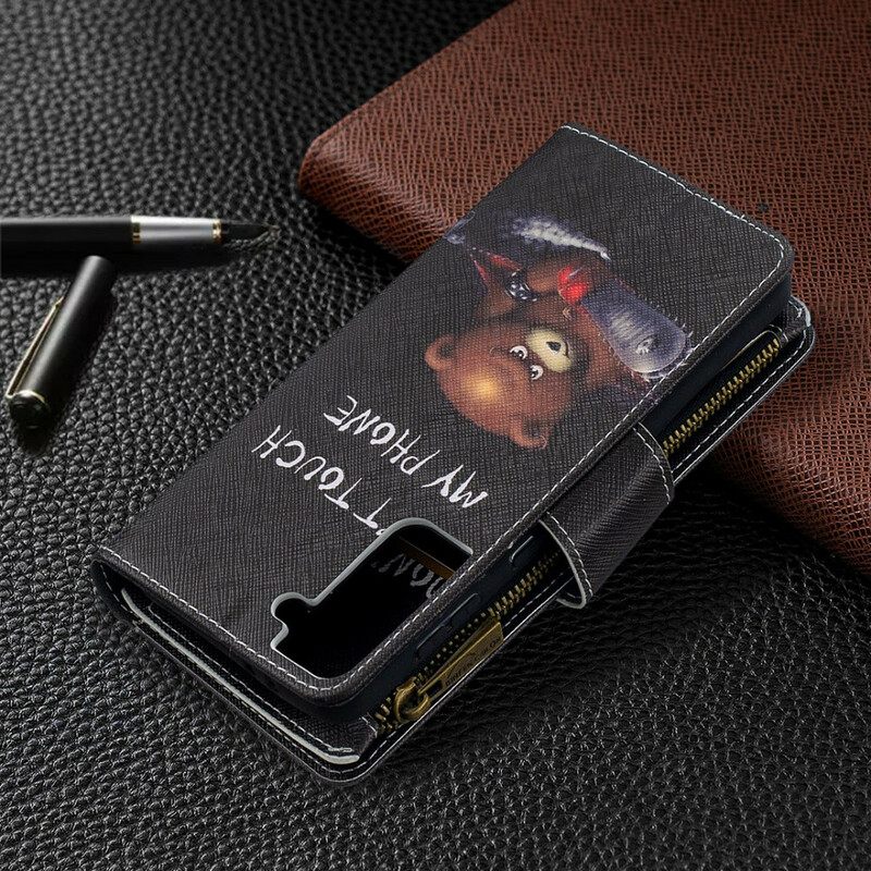 Κάλυμμα Samsung Galaxy S21 Plus 5G Τσέπη Με Φερμουάρ Για Αρκούδα