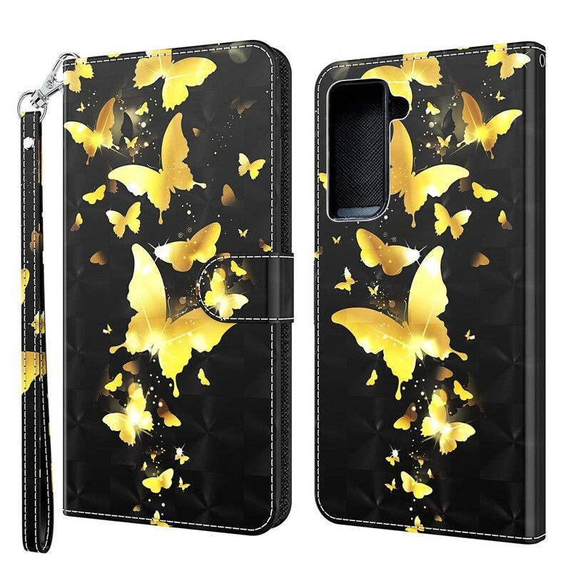 Θήκη Flip Samsung Galaxy S21 Plus 5G Κίτρινες Πεταλούδες