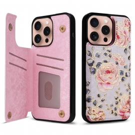 Κάλυμμα iPhone 16 Pro Κάτοχος Κάρτας Και Προστασία Rfid Floral