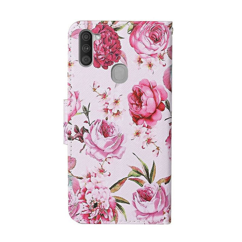 Θήκη Flip Samsung Galaxy M11 Αριστοτεχνικά Λουλούδια Με Λουράκι