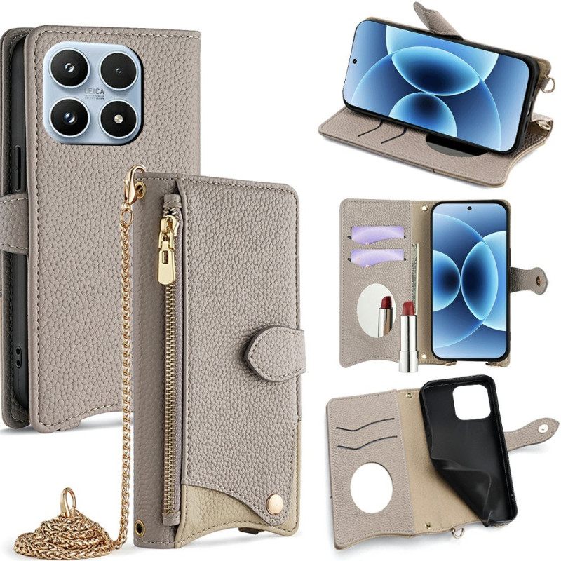 Δερματινη Θηκη Xiaomi 17 Λουράκι Ώμου Με Καθρέφτη Και Αλυσίδα Σιλικόνης