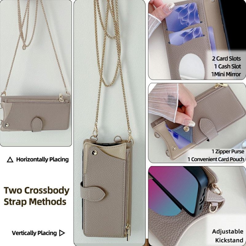 Δερματινη Θηκη Xiaomi 17 Λουράκι Ώμου Με Καθρέφτη Και Αλυσίδα Σιλικόνης