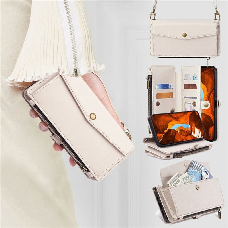 Δερματινη Θηκη Xiaomi 17 Πορτοφόλι Με Λουράκι Ώμου Και Κορδόνι Σιλικόνης