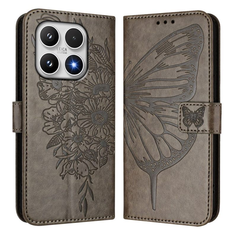 Δερματινη Θηκη Xiaomi 17 Σχέδιο Πεταλούδας Με Λουράκι