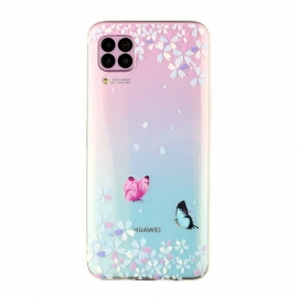 Θήκη Huawei P40 Lite Διαφανείς Πεταλούδες Και Λουλούδια